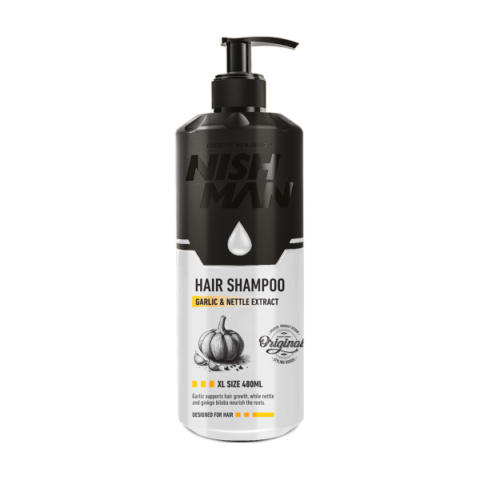 Nishman maitinamasis plaukų šampūnas su česnaku ir dilgėlėmis Garlic & Nettle, 480 ml